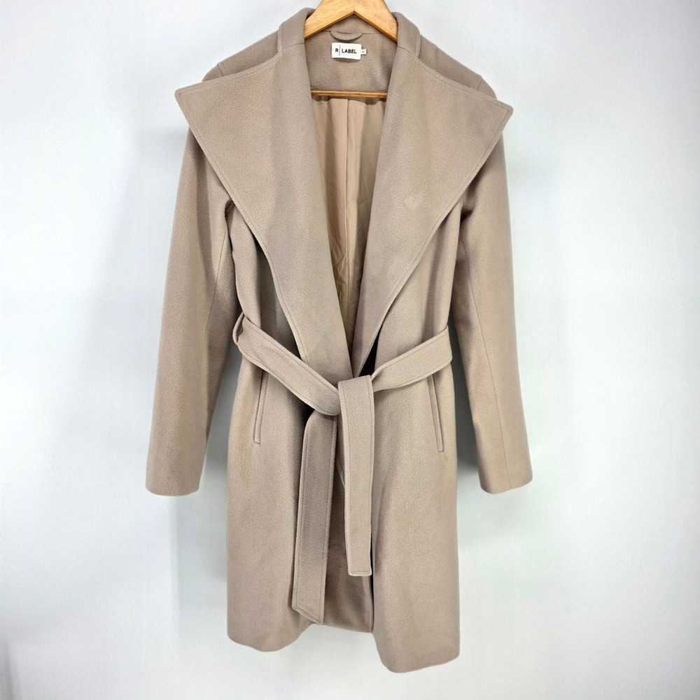 R Label Wrap Coat Women S Tan Wool Angora Shawl Collar Belted Japanese Fabric